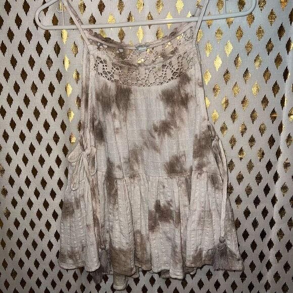 Aerie Boho Babydoll Tie Dye Tank Top Lace Crochet Side Tassel Tie Linen size XS - Picture 4 of 5